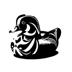 Black and white stylized duck illustration isolated on white background