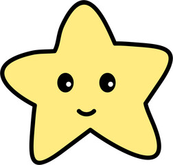 Yellow star kawaii cartoon icon with smiling face and bold handdrawn lines