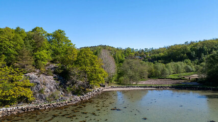 beautiful norwegian scandinavian landscape. forest mountains and lakes view from above