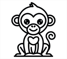 Cartoon Baby Monkey Sitting – No Color
