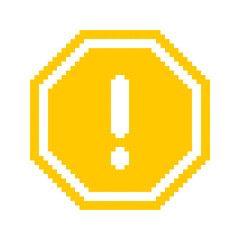 Warning Sign templates in pixel art style. Yellow and black hazard symbols. Danger, attention, labels. Isolated on white background.