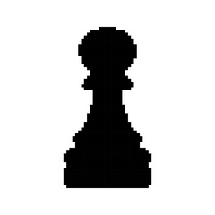 Chess Piece templates in pixel art style. Black solid pawn game symbol. Strategy, board game, labels. Isolated on white background.
