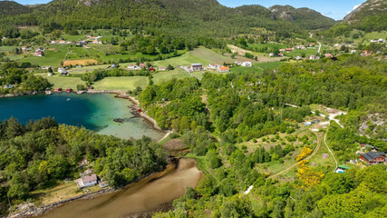 beautiful norwegian scandinavian landscape. forest mountains and lakes view from above