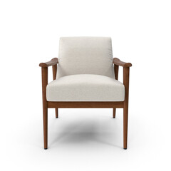 Fototapeta premium Modern Wooden Armchair with White Cushion Isolated on Transparent Background
