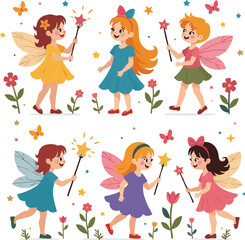 A cute vector illustration set of little children and girls having fun, perfect for kid's fashion and childhood drawings