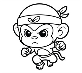 Chibi Jungle Monkey – Coloring Page Line Art