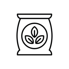 Simple outline icon of a bag of fertilizer with a plant symbol