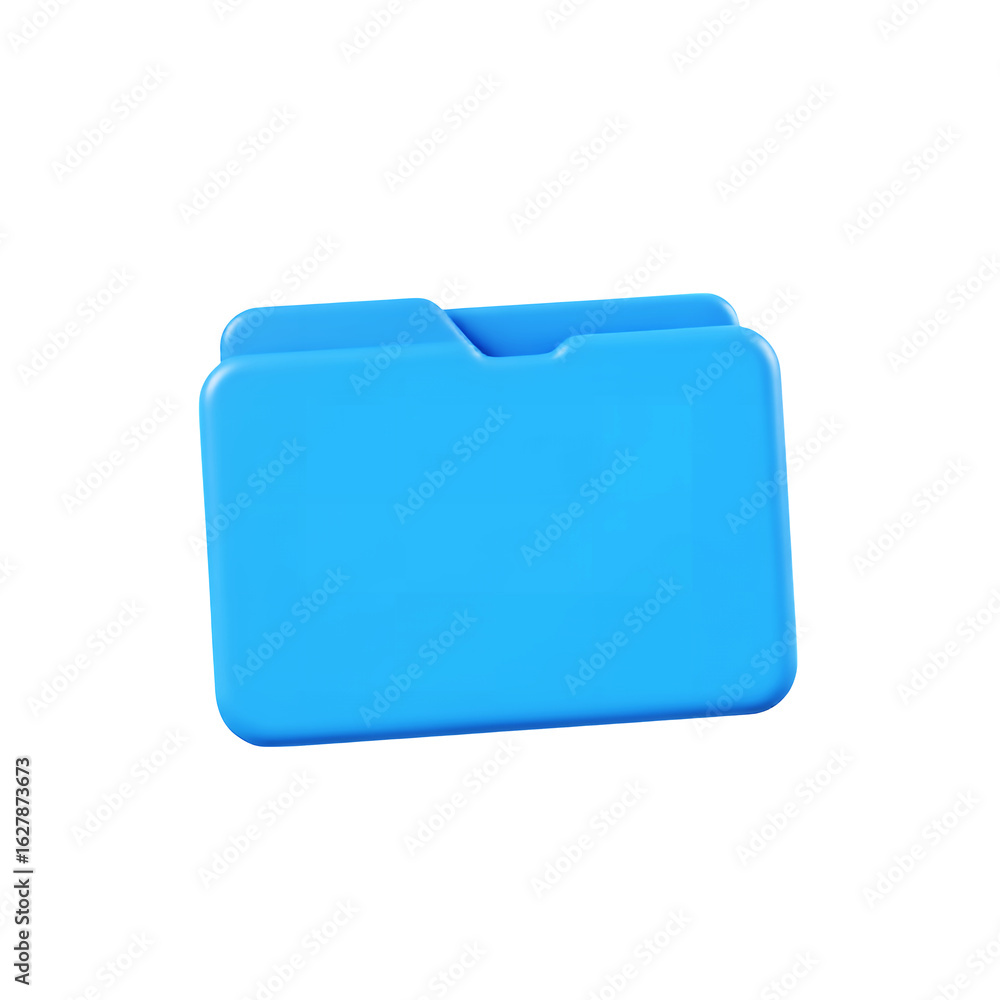 Poster a digitally rendered image of a bright blue folder icon against space on transparent background