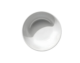 Empty white ceramic plate with a grey accent against transparent backdrop
