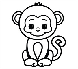 Kawaii Monkey Outline for Children’s Coloring Books