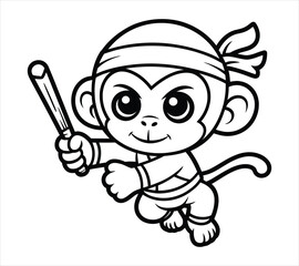 Line Drawing of Monkey for Coloring Book Use