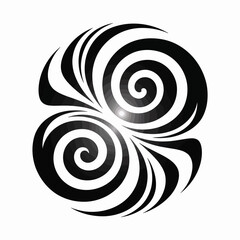 Symmetrical black and white celtic spiral design with swirling patterns