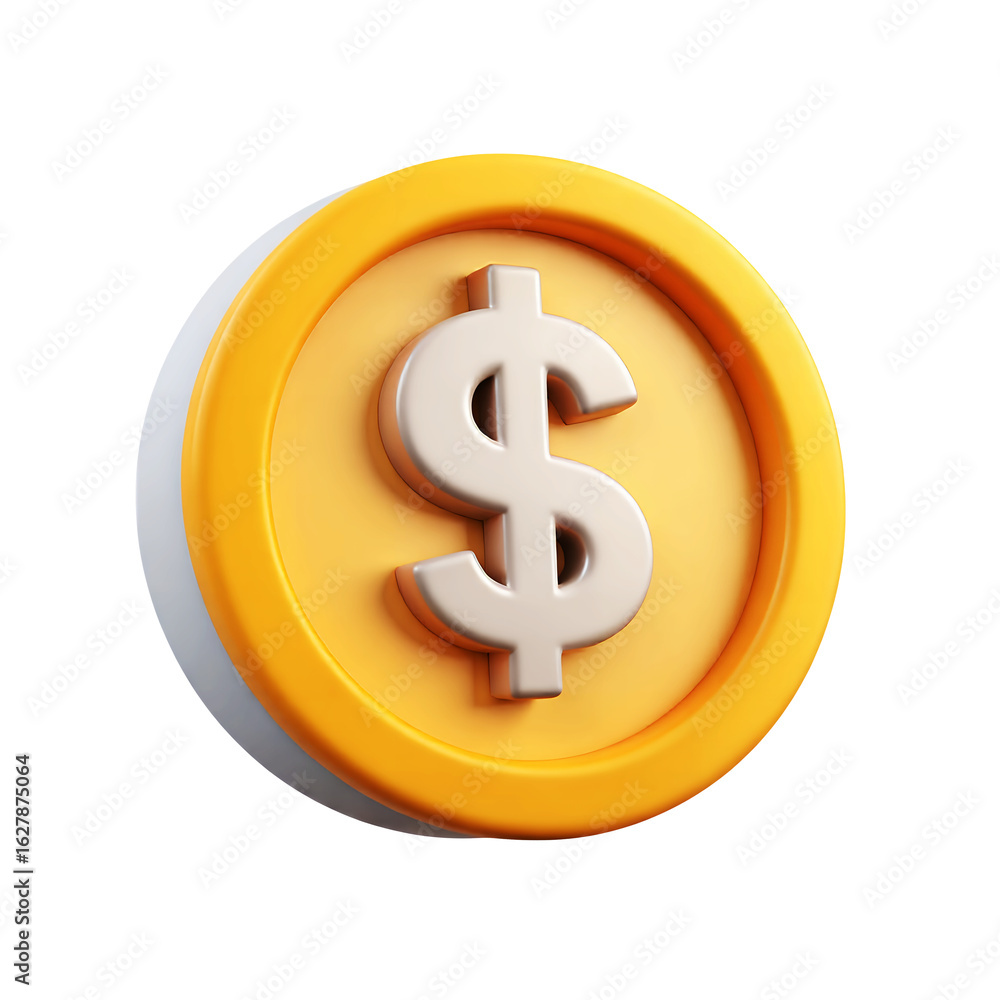Aufkleber a 3d render of a gold coin with a silver dollar sign in a close up view on transparent background