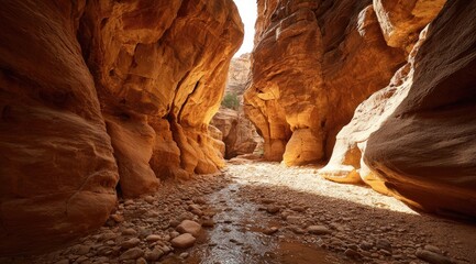 Sunlight streams through a narrow canyon