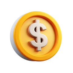 Obraz premium A 3d render of a gold coin with a silver dollar sign in a close up view on transparent background