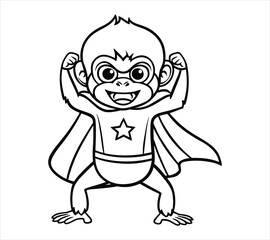 Smiling Baby Monkey in Superhero Costume – Coloring Page