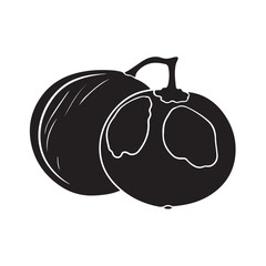Bael fruit in silhouette image white backgrpound.