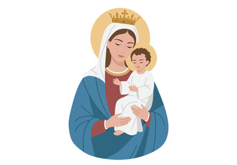 Madonna and Child: Crowned Virgin Mary holding Baby Jesus.