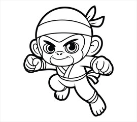 Vector Line Art of a Cute Monkey Cub