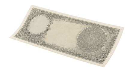 Blank design of a decorative banknote template showcasing intricate patterns and borders on transparent background.