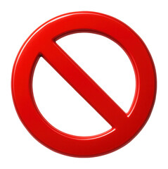 Bright red no entry or prohibition symbol with diagonal line, conveying restriction or ban on transparent background.