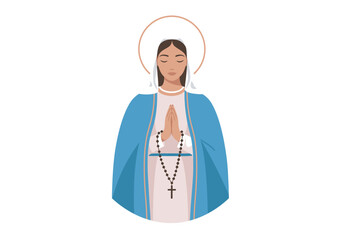 Virgin Mary in Blue Mantle Praying with Rosary.