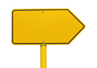 Blank yellow arrow sign indicating direction, isolated on transparent background