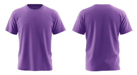 Purple tshirt front and back view isolated on transparent background for fashion and apparel design isolated on transparent background