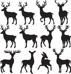 Collection of silhouetted deer in various poses