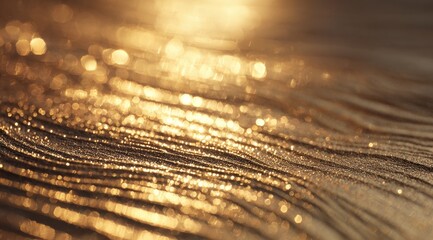 Golden, shimmering fabric texture with sunlit bokeh