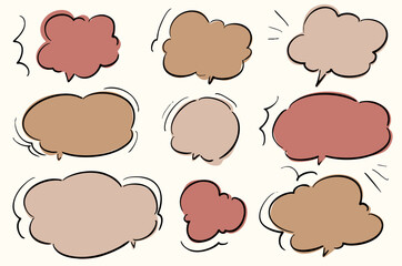 かわいい手書きの吹き出しセット　もこもこしたフレーム ベクターカラー