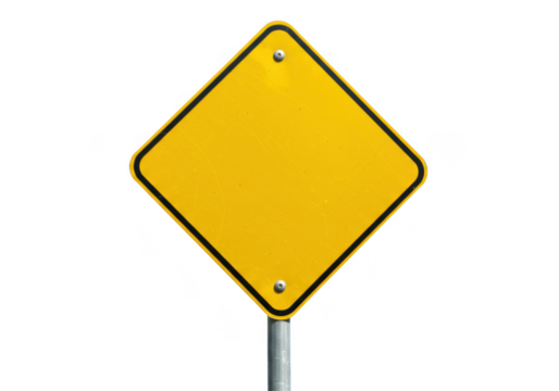 Yellow diamond warning sign isolated on transparent background with copy space for text