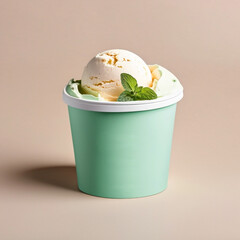 Vanilla Ice Cream Cup with Mint Garnish