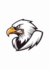 Fototapeta premium Sharp eagle mascot emblem with detailed facial features on a clean white backdrop, showcasing its fierce expression. Eagle mascot is suitable for sports teams and brand identities.