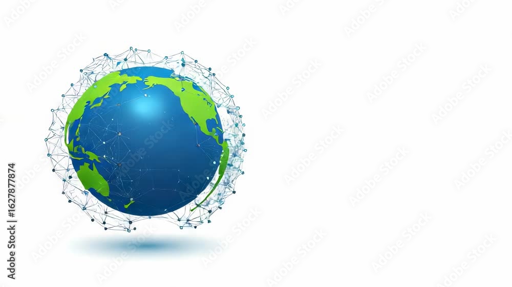 Aufkleber blue and green globe with a network of dots and lines on a white background