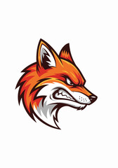 Aggressive fox mascot shows a cartoon depiction of fox face with ferocious expression. Fox mascot represents fierce design, perfect for sports team emblem or gaming logo.