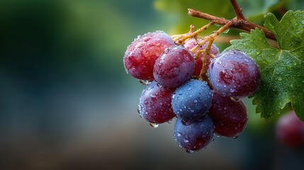 close-up of bunches of ripe purple grapes