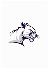 Obraz premium Fierce mascot design featuring snarling wildcat with angry expression on white backdrop. This mascot design is ideal for sports team and school branding, showcasing ferocity and determination.