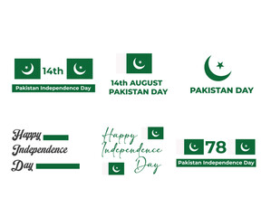 set of pakistan independence day logo, 14th august 
typography set for banner, logo design.