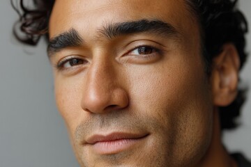 Obraz premium Confident man with curly hair and expressive eyes, showcasing wa