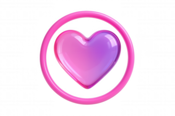 Glossy Pink and Purple Heart Symbol Encased within a Circular Ring, Representing Love and Affection
