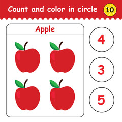 How many Apple are there. educational math game for kids. count the number of Apple and color the answer. learning mathematic numbers