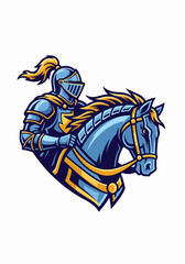 Fototapeta premium Mascot illustration featuring a knight on horseback, created for team branding. This mascot illustration, showing a valiant knight riding his trusty steed, makes for a strong, visual symbol,