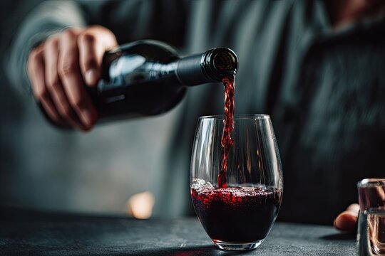Pouring red wine into a glass