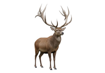 Obraz premium A majestic male deer with large, impressive antlers standing in a field, isolated on a transparent background