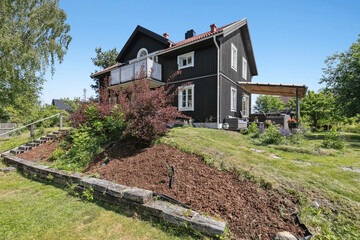 Modern luxury villa exterior in minimal scandinavian style, 3d render