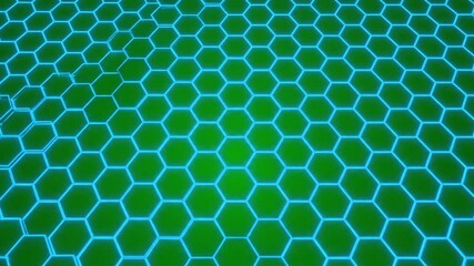 hexagon background, glowing neon blue honeycomb grid on green surface representing futuristic tech interface design for digital science and innovation visuals

 - Powered by Adobe