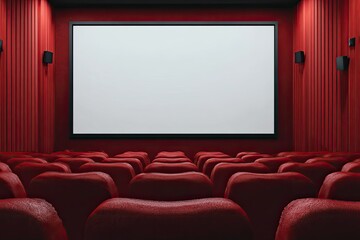 Fototapeta premium Empty movie theater interior with red seats and blank screen