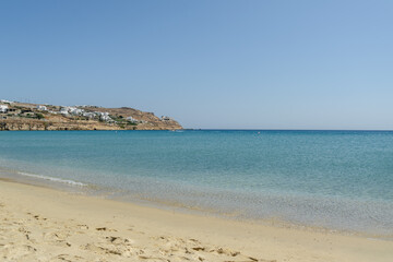 Turquoise Waters and Sandy Shoreline of Paralia Kalo Livadi, Best beach of Mykonos, Greece