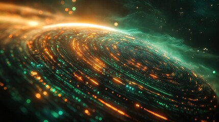 Abstract Artistic Spiral Nebula Background with Dotted Glowing Particle Detail